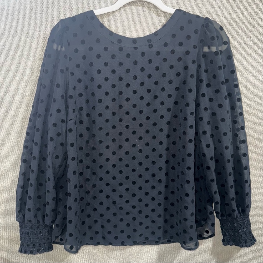 LOFT Black Polka Dot Sheer Long Sleeve Blouse